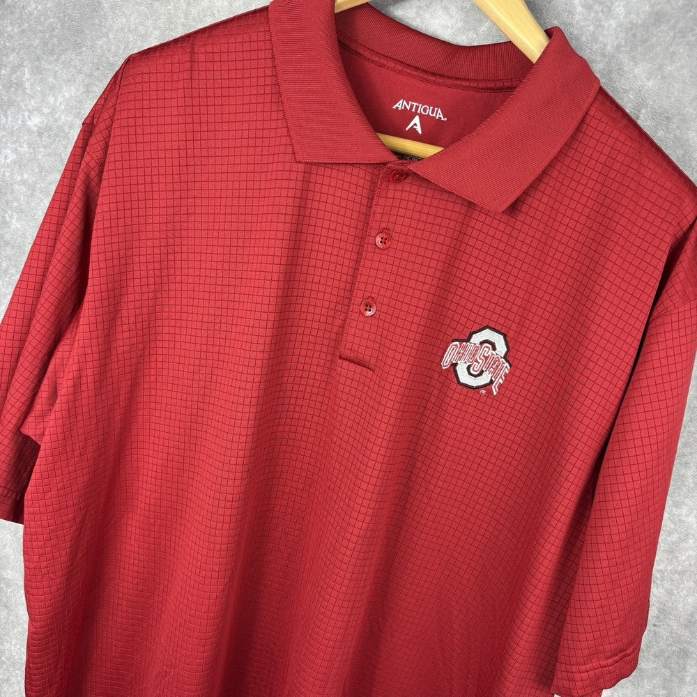 Ohio State‎ Buckeyes Polo Shirt Men's XXL Red Grid Textured Preppy College